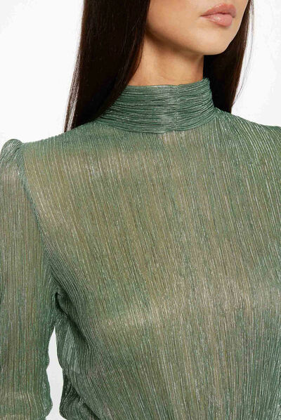 T-shirt lange mouwen gemetalliseerd groen vrouw