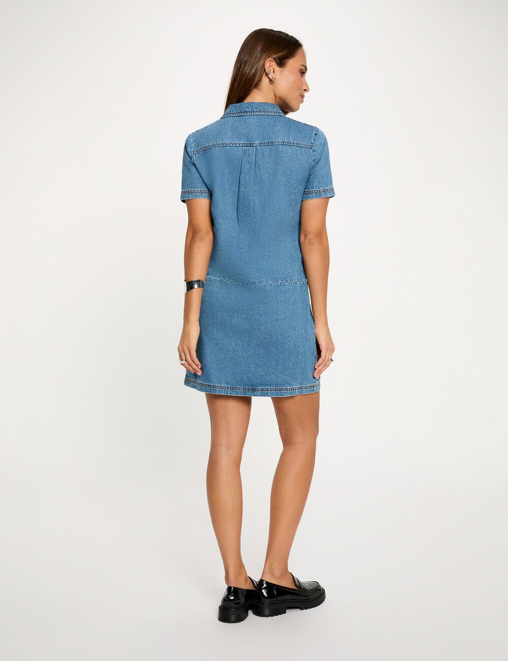 Robe courte droite denim double stone femme