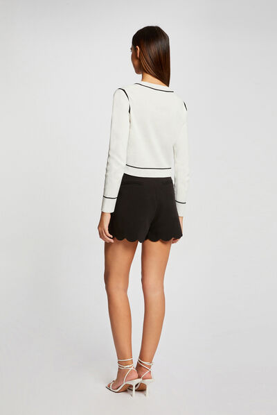 Gilet avec détails constrastés ivoire femme