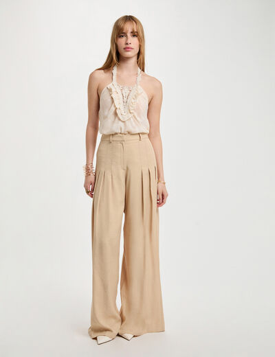 Top met kantdetail creme vrouw