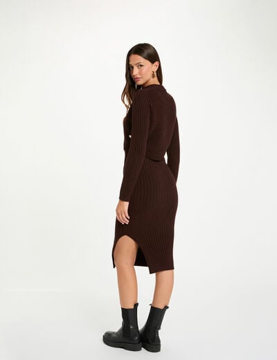 Robe 3/4 cintrée marron foncé femme