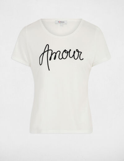 T-shirt droit inscription blanc femme