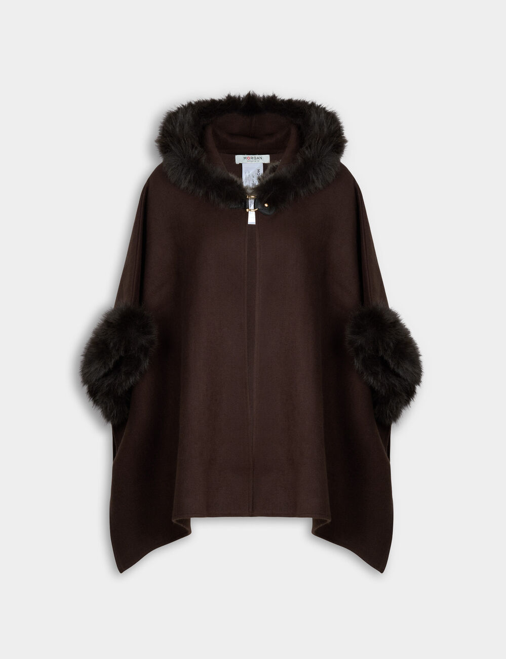 Poncho van imitatiebont donker bruin vrouw