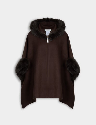 Poncho van imitatiebont donker bruin vrouw