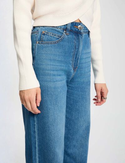 Pantalon large taille haute denim stone femme