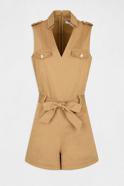 Combinaison droite ceinturée caramel femme