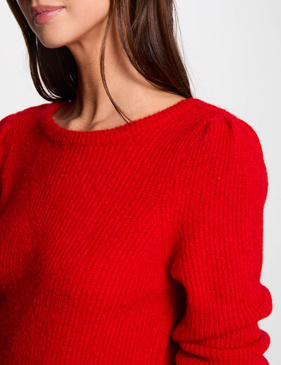 Pull col rond manches longues rouge femme