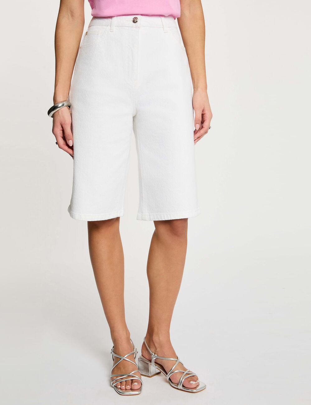 Short large taille haute blanc femme