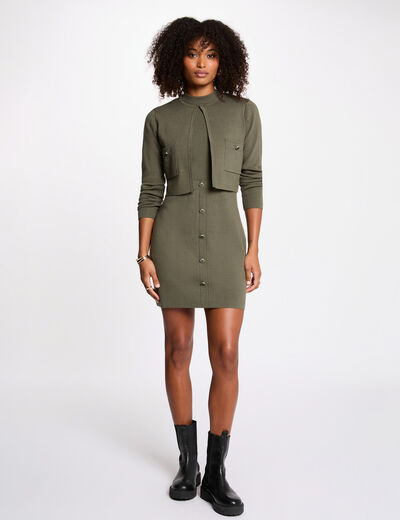 Robe tricot effet 2-en-1 vert kaki femme
