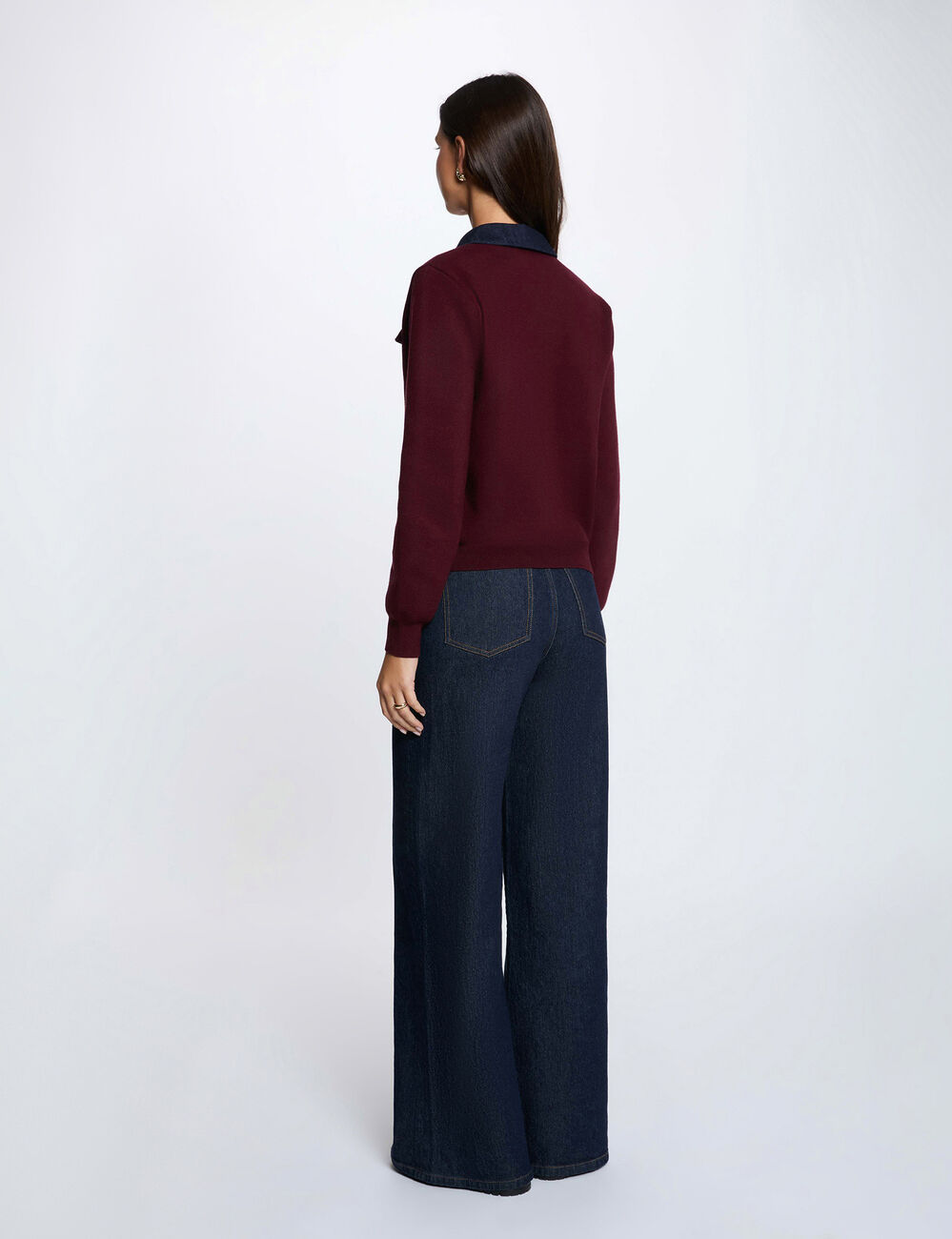 Gilet court col &agrave; revers prune femme