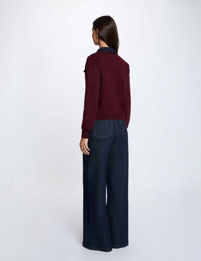 Gilet court col &agrave; revers prune femme