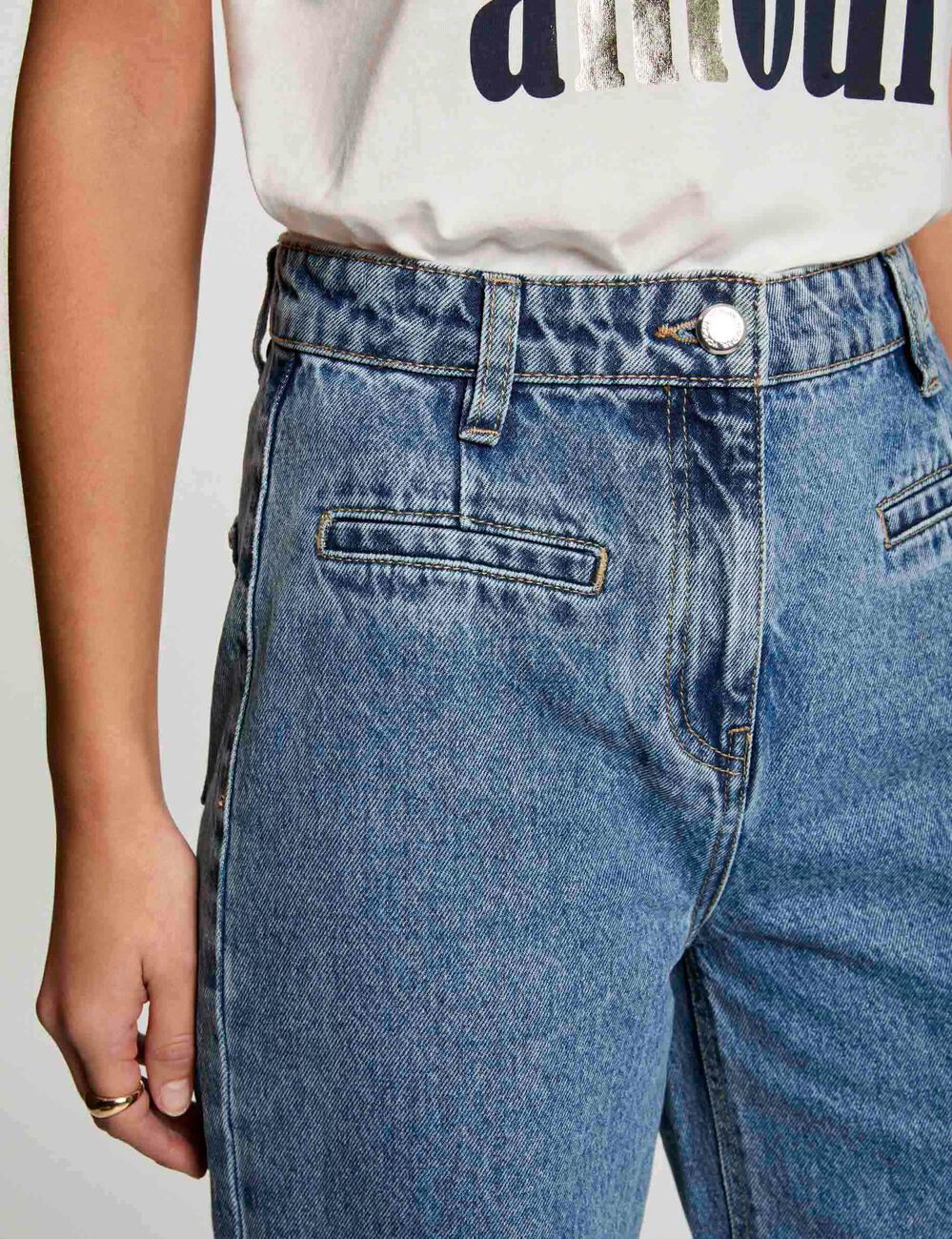 Jeans met wijde pijpen dubbel stone washed denim vrouw