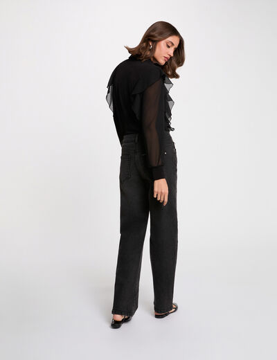 T-shirt voile boutonné noir femme