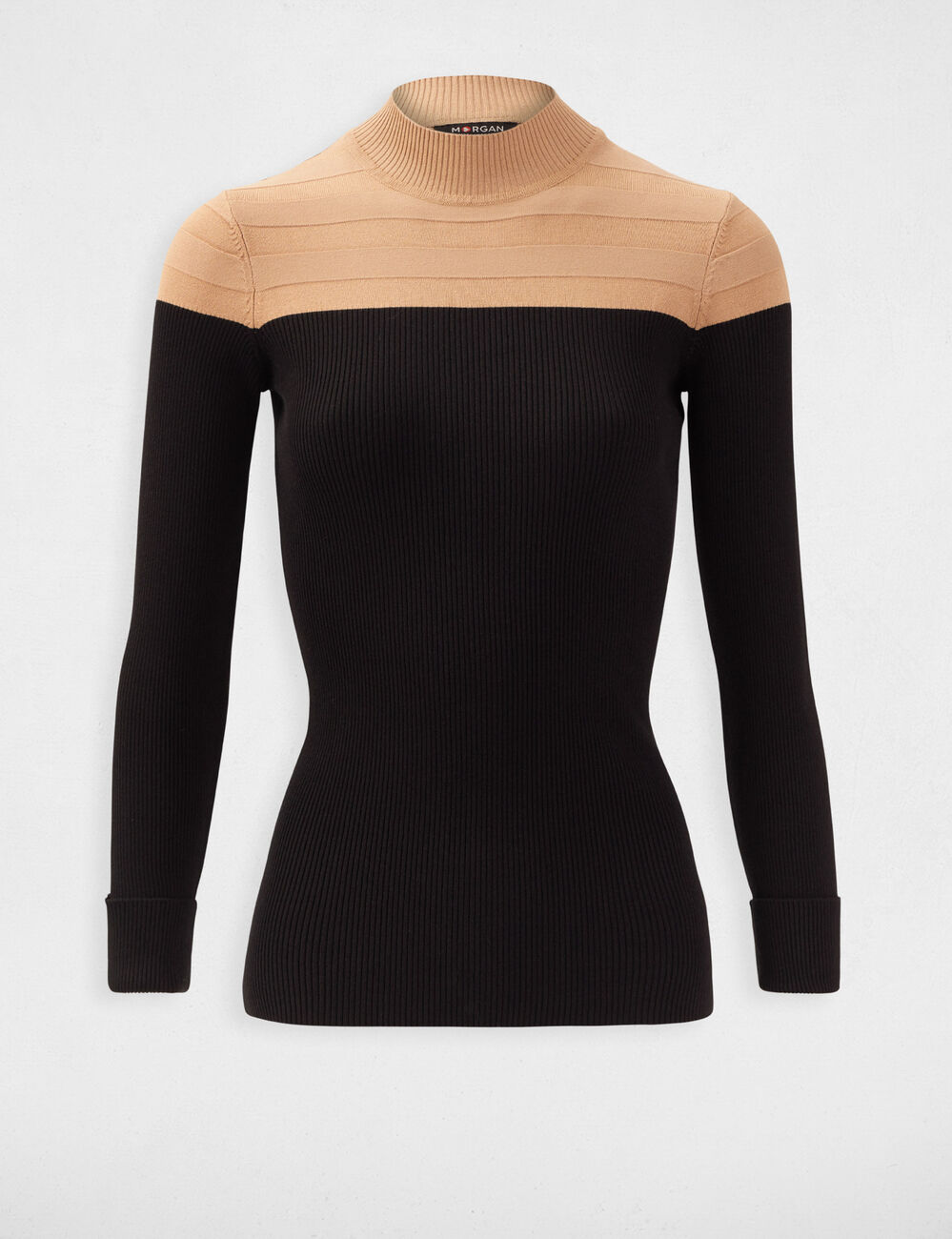 Pull manches longues col montant camel femme