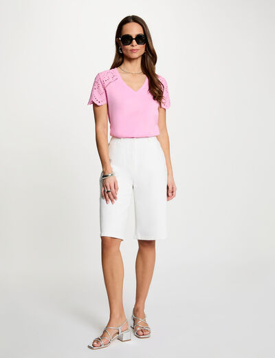 Hoge taille wijde short helder wit vrouw