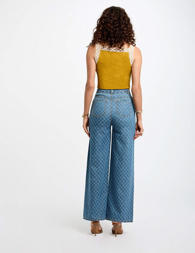 Wijde jeans met print stone washed denim vrouw