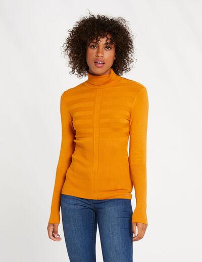 Pull col roul&eacute; ajust&eacute; moutarde femme