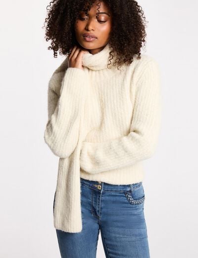 Pull col écharpe ivoire femme