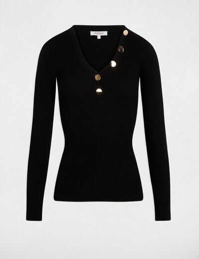 Pull manches longues boutons noir femme