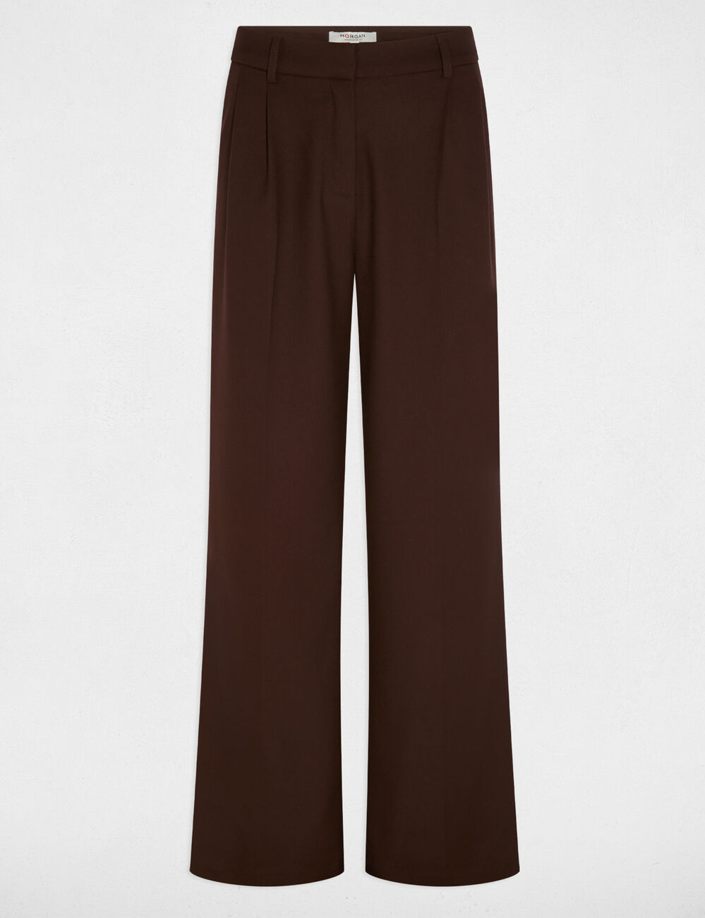Pantalon large taille haute marron foncé femme