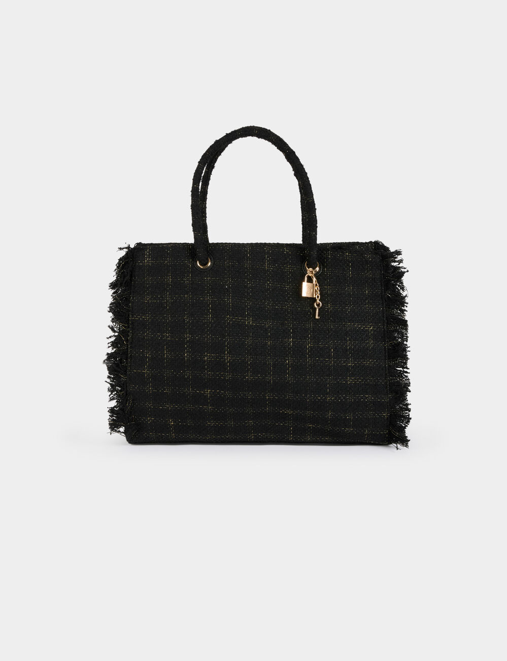 Tweed shopper met franjes zwart vrouw