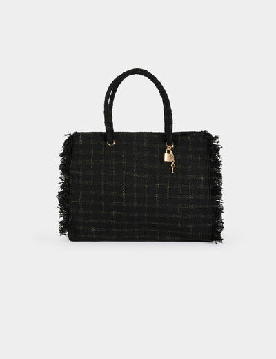 Tweed shopper met franjes zwart vrouw