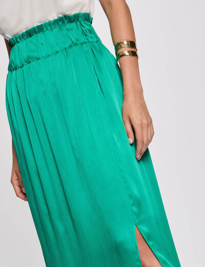 Jupe longue satinée vert femme