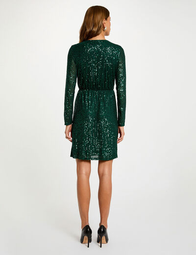 Robe courte ajustée sequins vert fonce femme