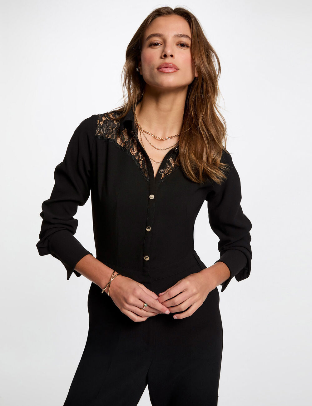 Combinaison longue dentelle noir femme