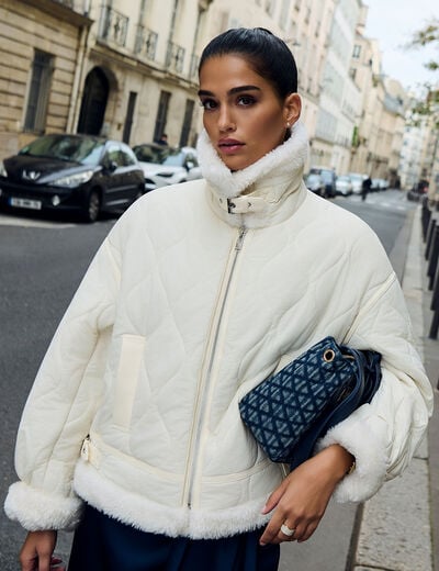 Doudoune courte ajust&eacute;e ivoire femme
