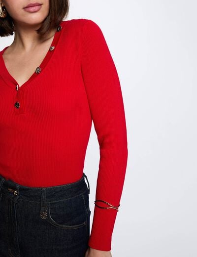 Trui met V-hals en fantasie rood vrouw
