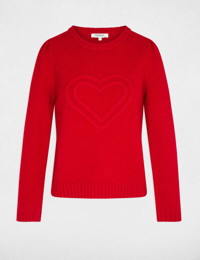 Pull &eacute;pais col rond rouge femme