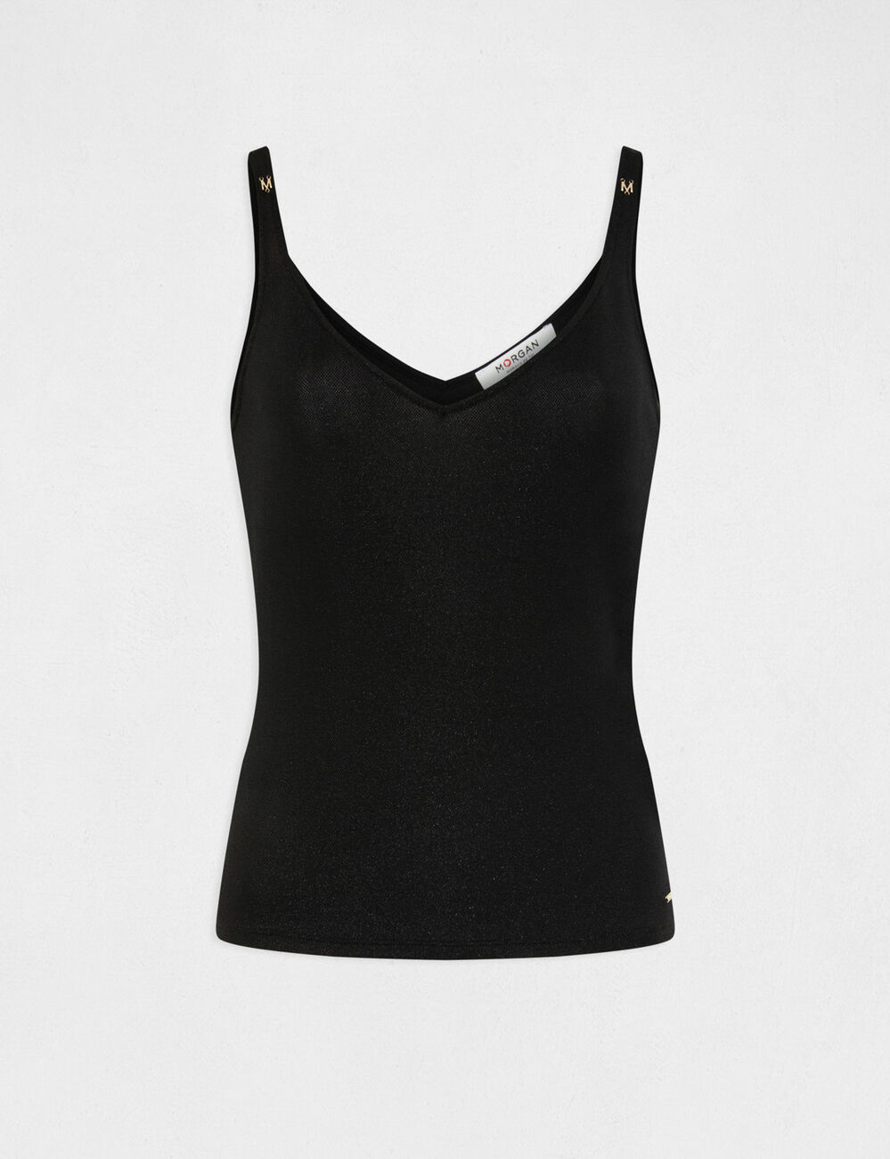 Tanktop met V-hals en metallic draad zwart vrouw