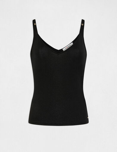 tanktop met v hals en metallic draad zwart vrouw Tanktop met V-hals en metallic draad zwart vrouw