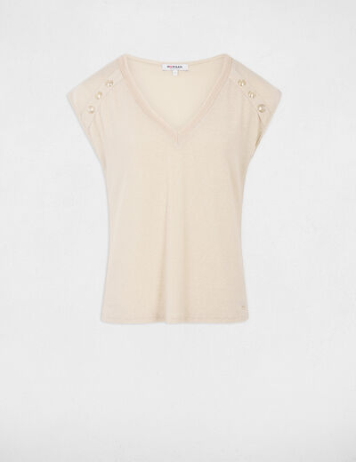 T-shirt met korte mouwen beige vrouw