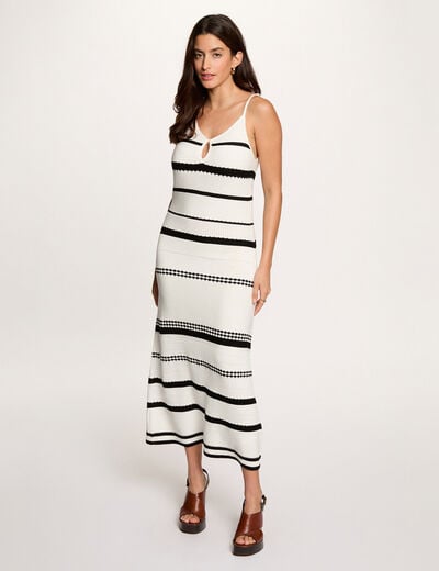Robe tricot ray&eacute;e blanc femme