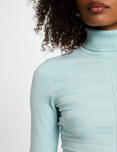 Pull col roulé bleu ciel femme