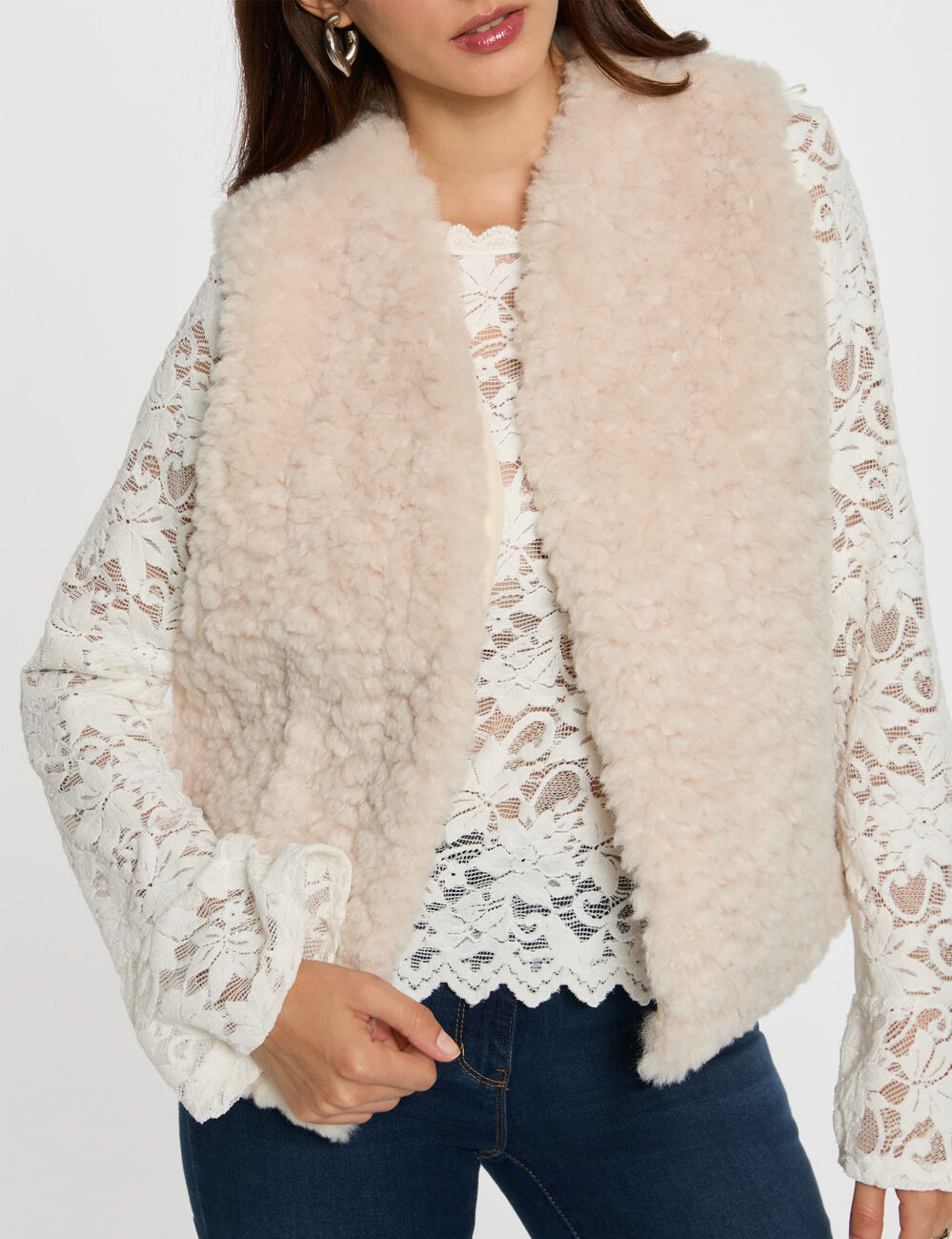 Gilet fausse fourrure ivoire femme