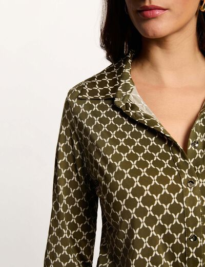 Chemise col &agrave; revers vert kaki femme