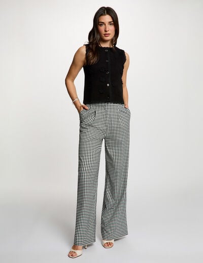 Pantalon large &agrave; plis noir femme