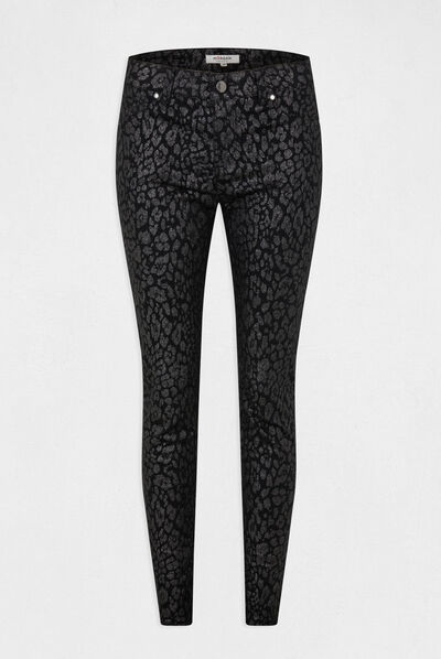 Gecoate skinny broek met luipaardprint zwart vrouw
