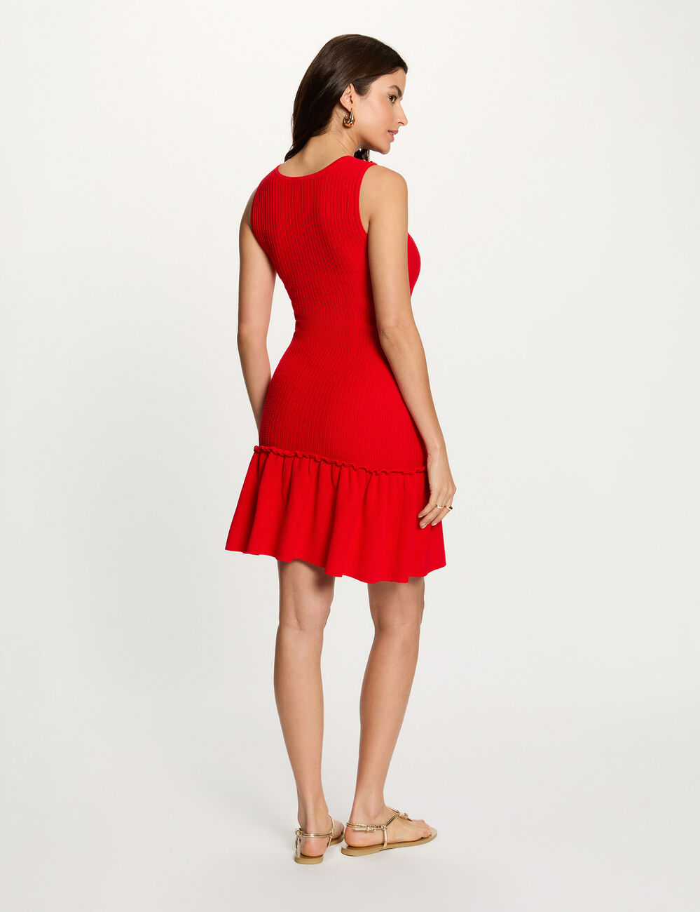 Robe tricot cintr&eacute;e rouge vif femme