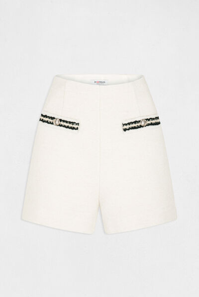 Short droit taille haute ivoire femme