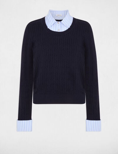Trui met omgeslagen kraag marineblauw vrouw