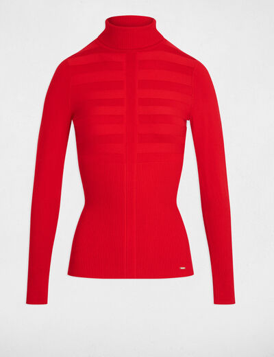 Pull col roulé ajusté rouge femme