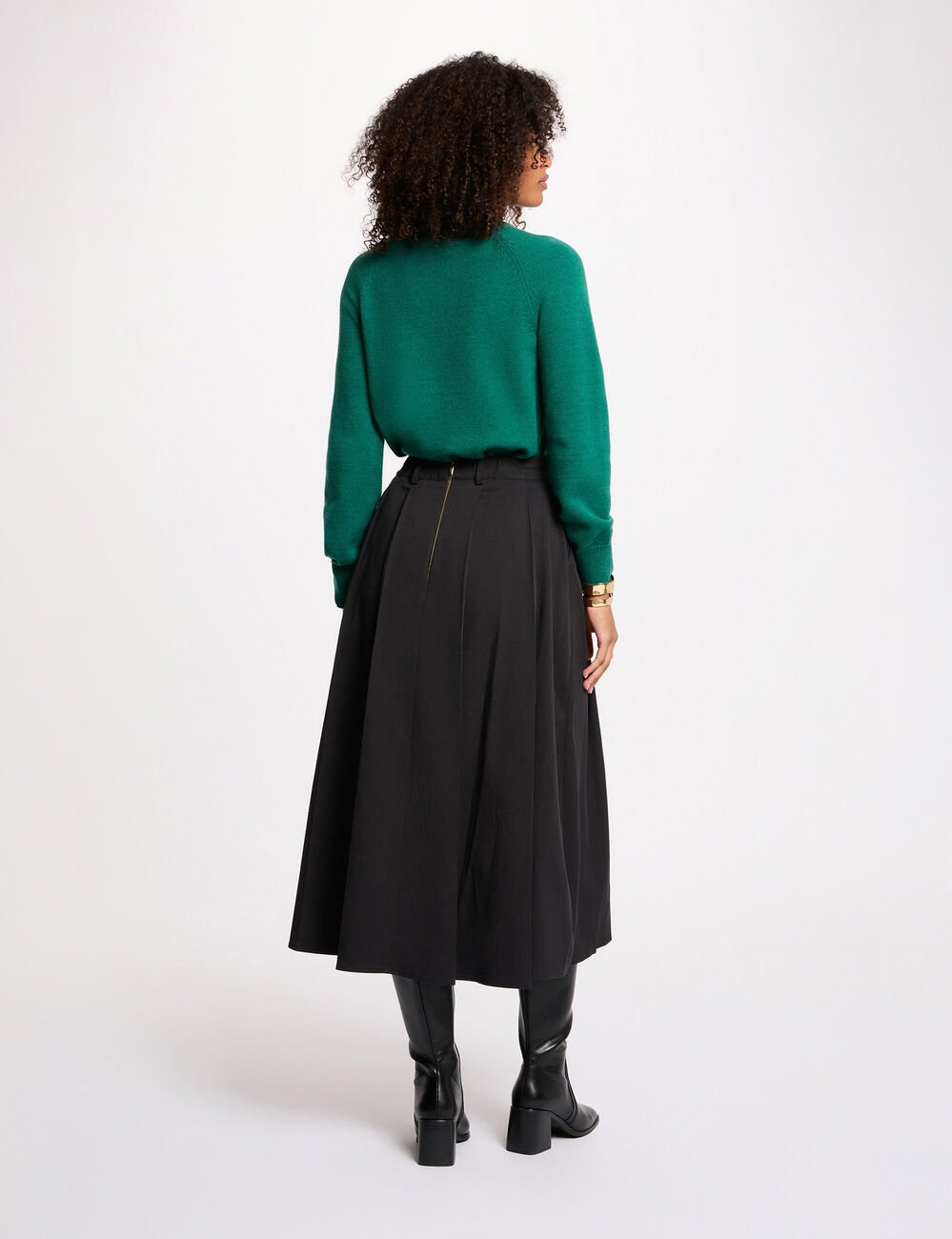 Pull col rond manches longues vert femme