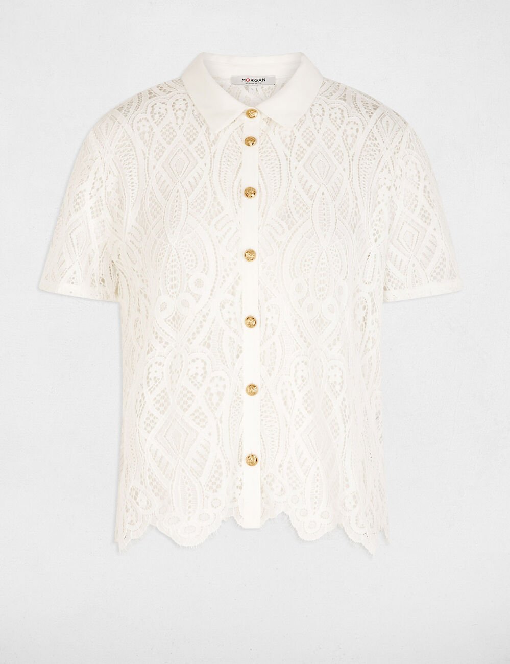 Kant blouse met reverskraag helder wit vrouw