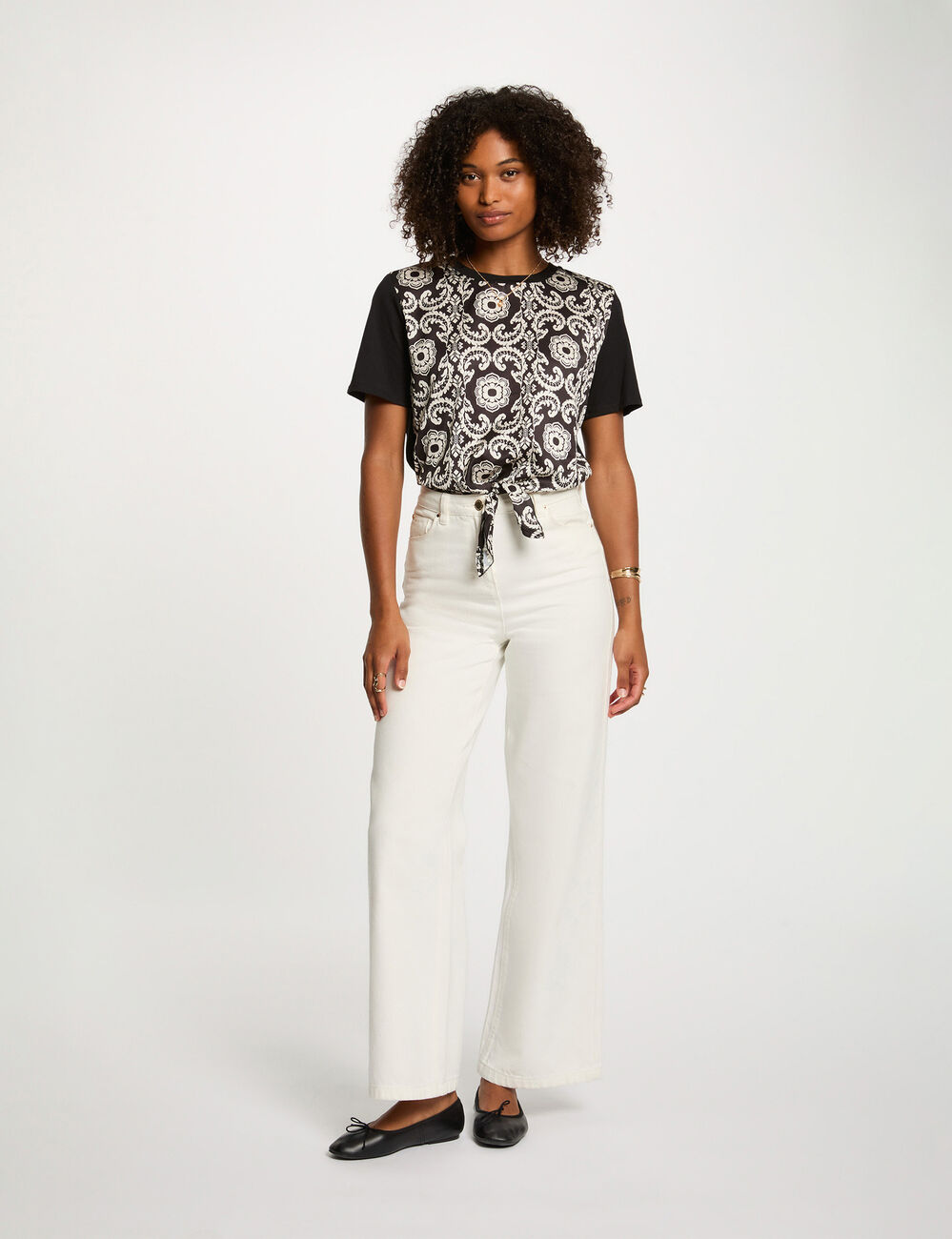 Cropped T-shirt met print helder wit vrouw