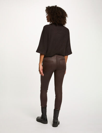 Gecoate slim-fit broek donker bruin vrouw