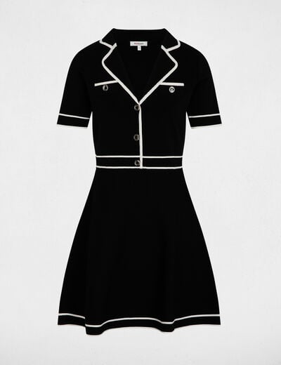 Robe trap&egrave;ze col &agrave; revers noir femme